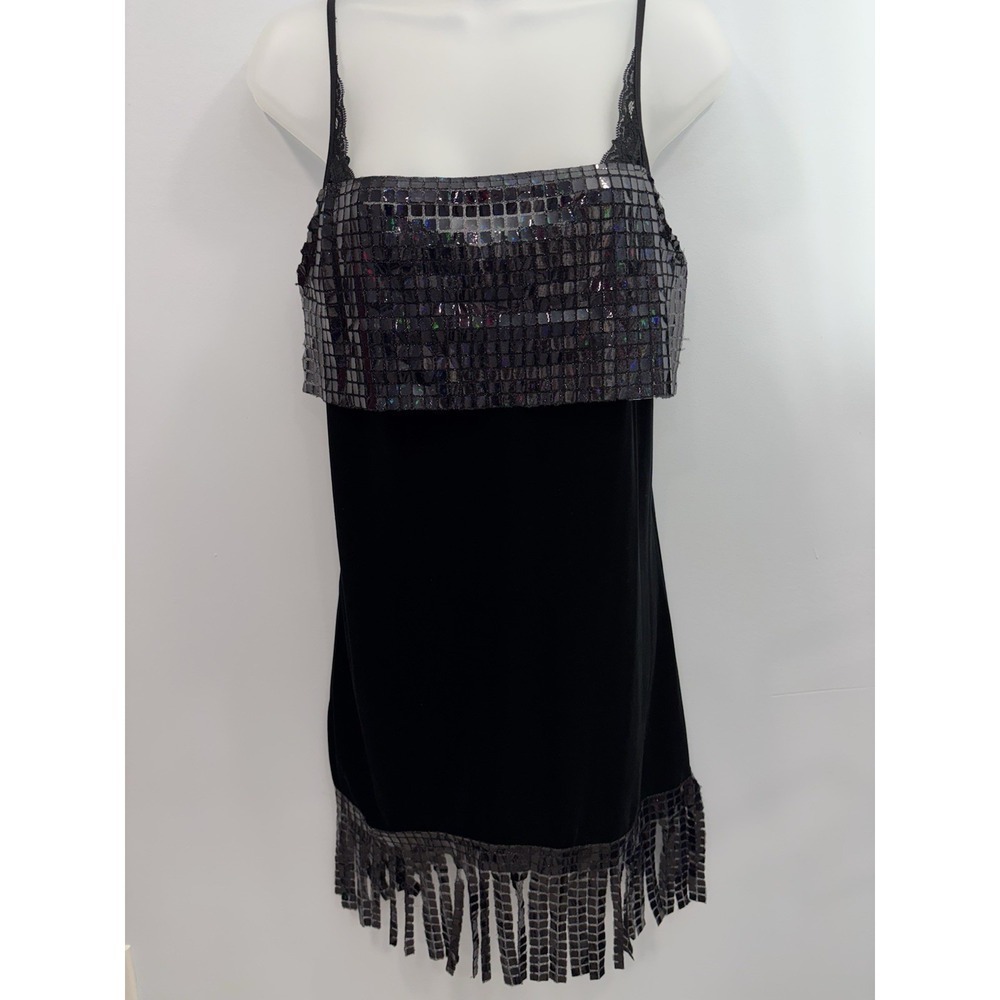 Gillian & O'Malley Black Sequin Trim Slip Pajama Dress S Dark Romantic Goth